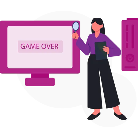 Woman  talking about game over  Illustration