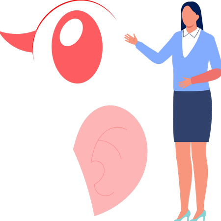 Woman talking about human eye ball  Illustration