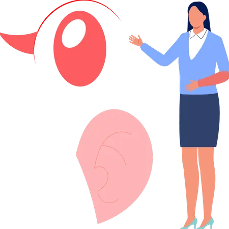 Woman talking about human eye ball  Illustration