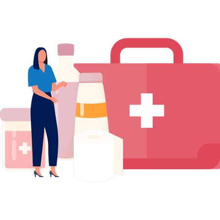 Woman Talking About Importance Of First Aid Kit  Illustration