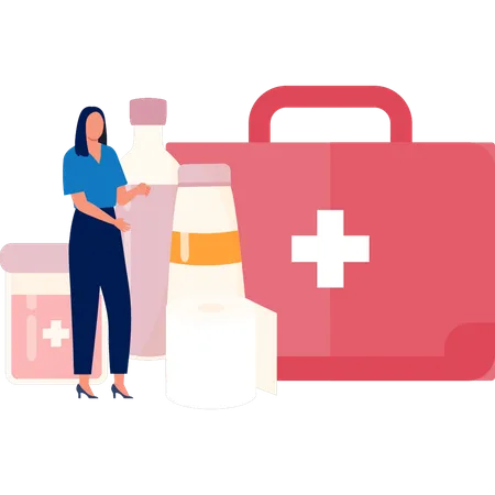 Woman Talking About Importance Of First Aid Kit  Illustration