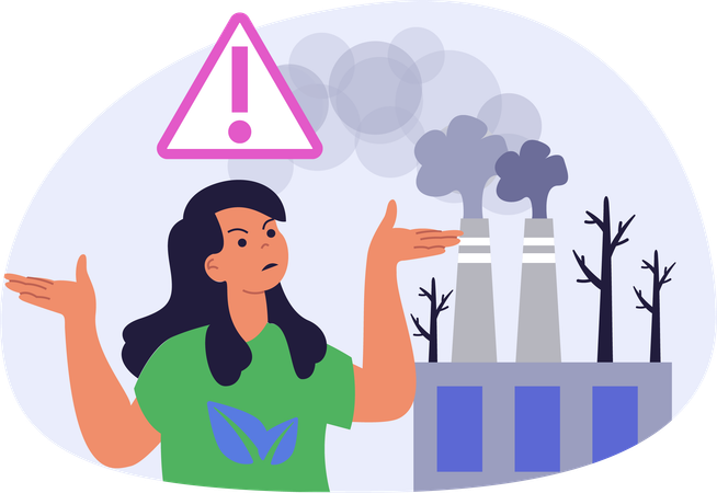 Woman talking about industrial pollution  Illustration