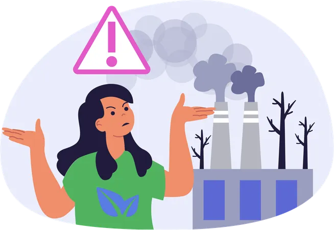 Woman talking about industrial pollution  Illustration