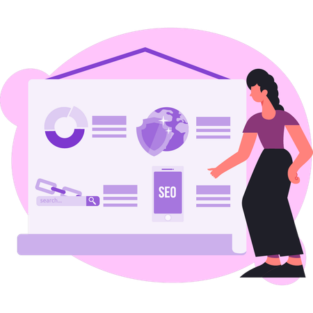 Woman talking about internet search engine information  Illustration