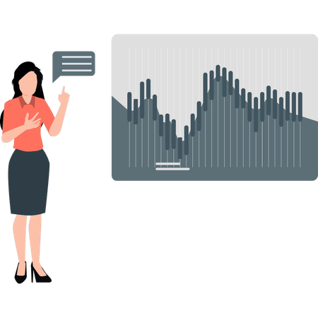 Woman talking about line graph  Illustration