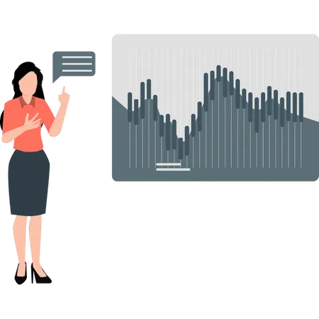 Woman talking about line graph  Illustration