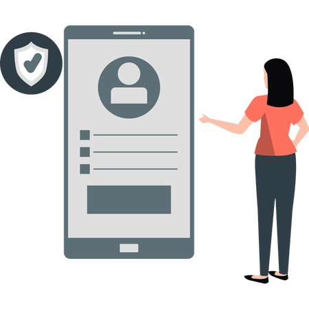 Woman talking about mobile profile protection  Illustration