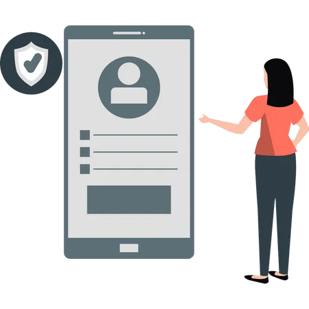 Woman talking about mobile profile protection  Illustration