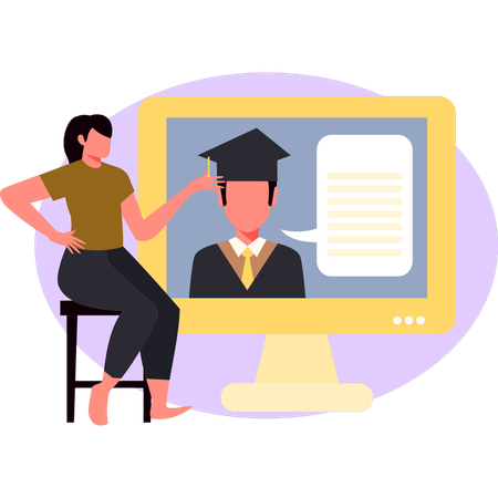 Woman talking about online learning  Illustration