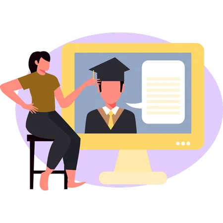 Woman talking about online learning  Illustration