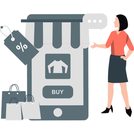 Woman talking about online shopping  Illustration