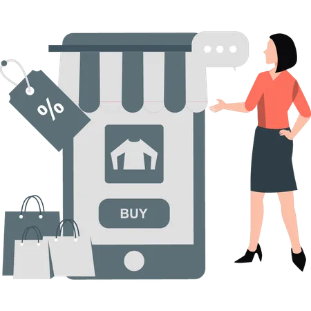 Woman talking about online shopping  Illustration