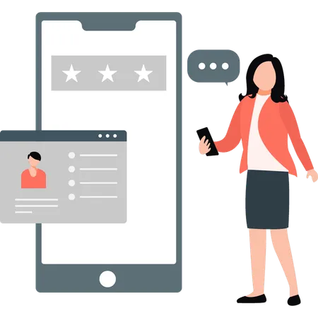 Woman talking about profile star rating  Illustration