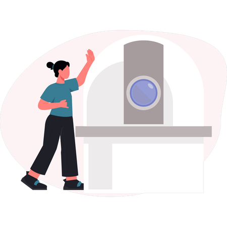 Woman talking about telescope  Illustration