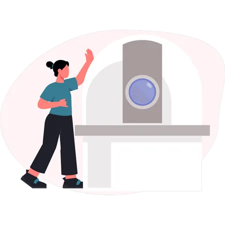 Woman talking about telescope  Illustration