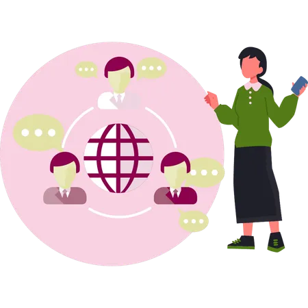 Woman talking about world connection  Illustration