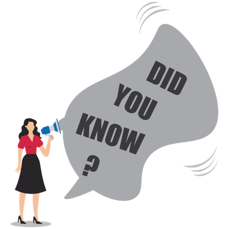 Woman talking on lightbulb megaphone on did you know speech bubble  Illustration