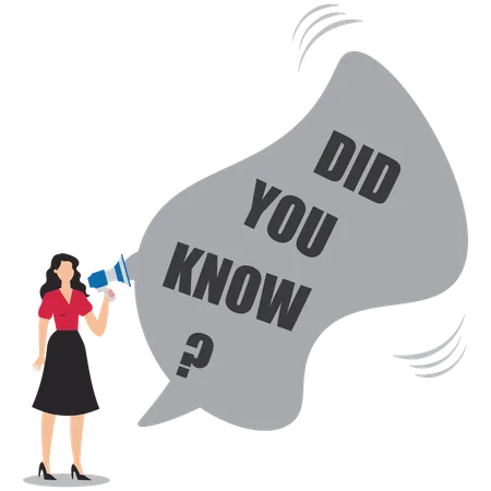 Woman talking on lightbulb megaphone on did you know speech bubble  Illustration