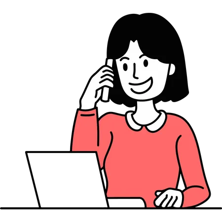 Woman talking on mobile  イラスト