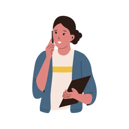 Woman Talk Use Phone Character People Vector Flat Illustration Illustration