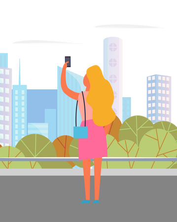 Woman talking selfie on mobile  Illustration