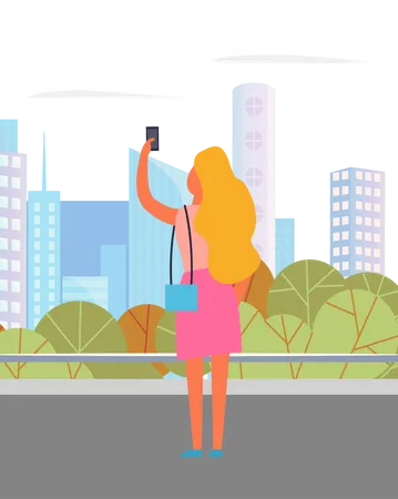 Woman talking selfie on mobile  Illustration