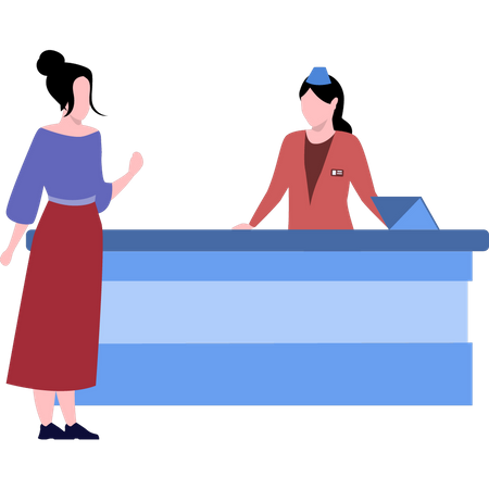 Woman talking to airport receptionist Illustration
