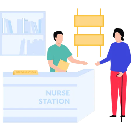 The Woman Is Talking To The Boy At The Nurses Station Illustration