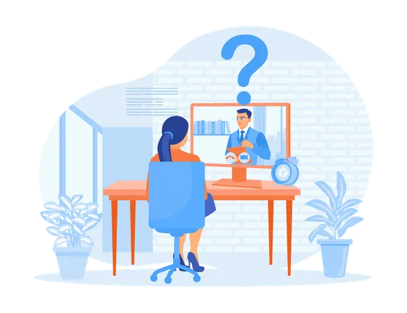 Woman talking to HR leader via computer  Illustration