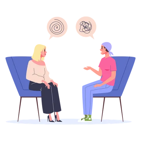 Woman talking to psychologist Illustration