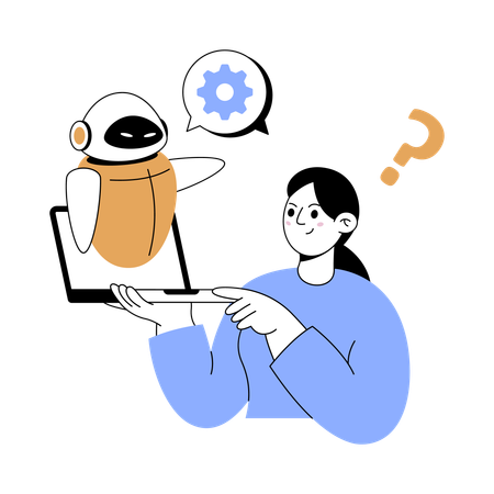 Woman talking to robot assistance  Illustration