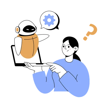 Woman talking to robot assistance  Illustration