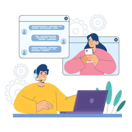 Woman talking with customer care operator  Illustration