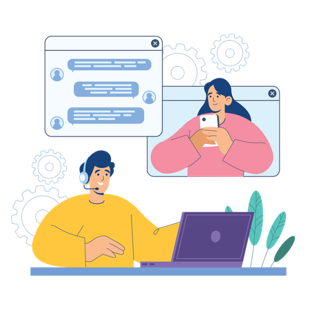 Woman talking with customer care operator  Illustration