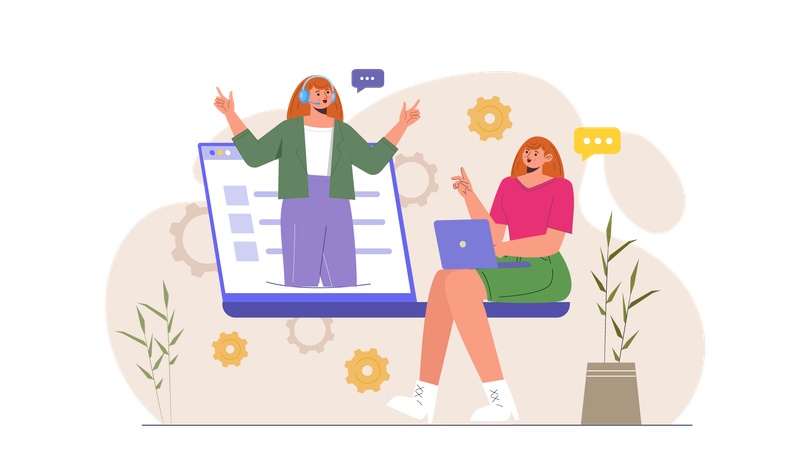 Woman talking with customer service agent  Illustration