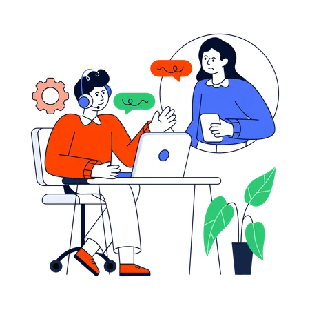 Woman Talking With Customer Support  Illustration