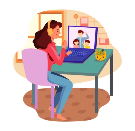 Woman talking with family on video call Illustration