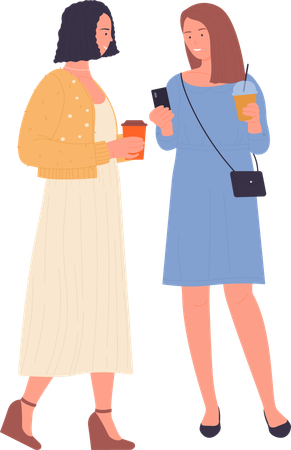 Woman talking with friend and drinking coffee  Illustration