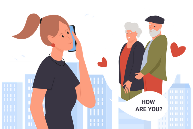 Woman talking with her parents  Illustration