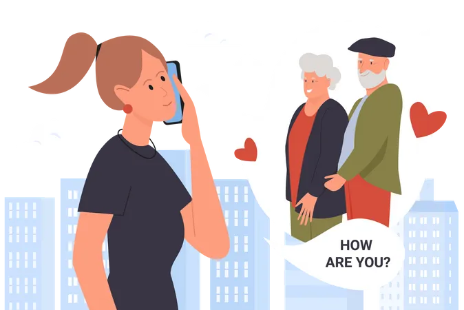 Woman talking with her parents  Illustration