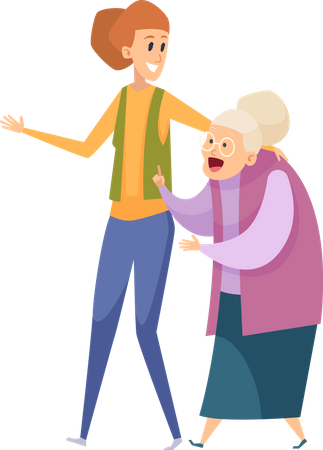 Woman talking with old lady Illustration