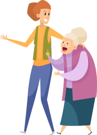 Woman talking with old lady Illustration
