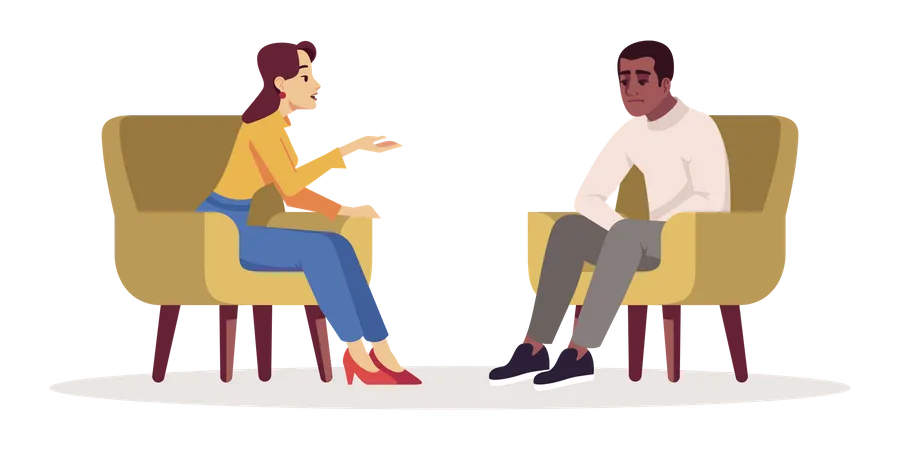 Woman talking with unhappy man Illustration