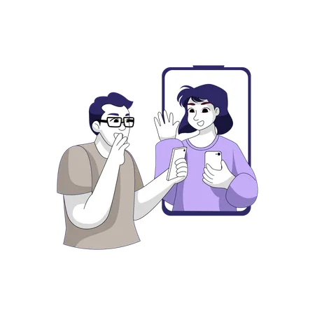 Woman talks on online video call  Illustration