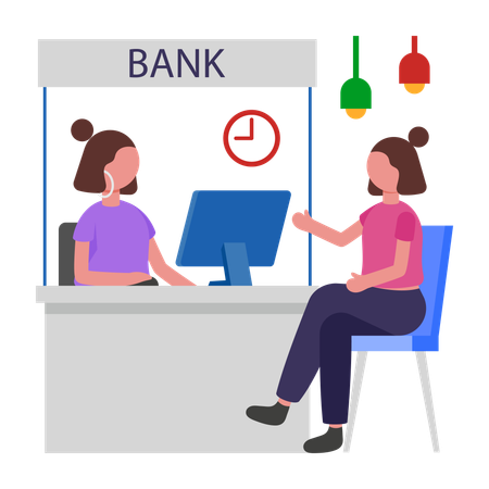Woman talks with Bank Agent  Illustration