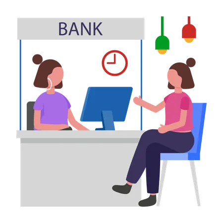 Woman talks with Bank Agent  Illustration