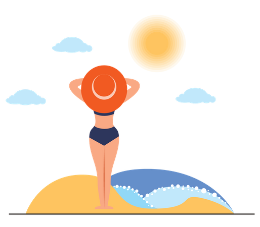 Woman tanning at the beach  Illustration