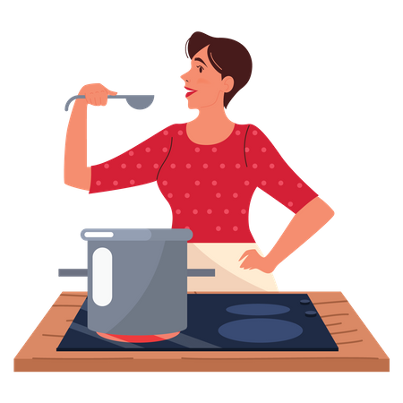 Woman tasting food Illustration
