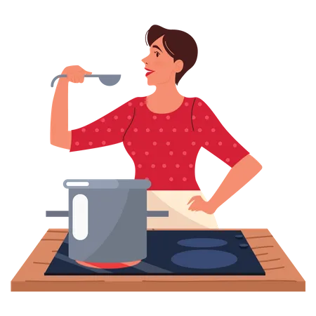 Woman tasting food  Illustration