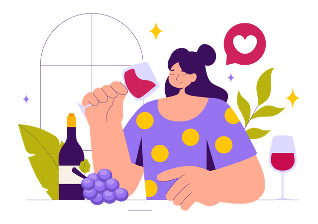 Woman tasting wine at winery  Illustration